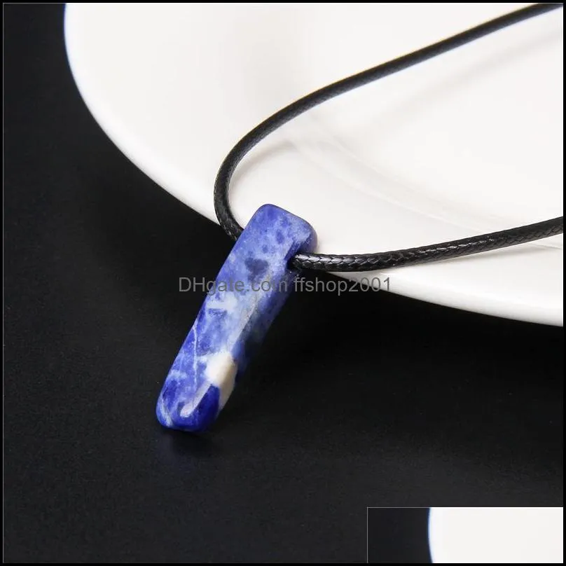 reiki healing irregular stone pillar crystal quartz pendant necklace leather chains for men women fashion jewelry