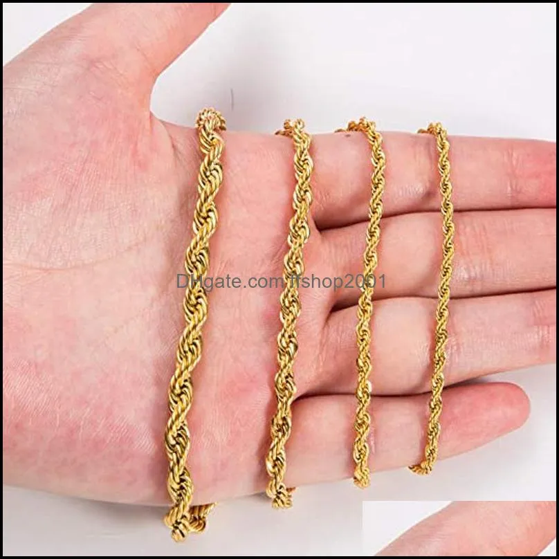 hip hop 18k gold plated stainless steel 3mm twisted chain womens choker necklace for men hiphop jewelry gift