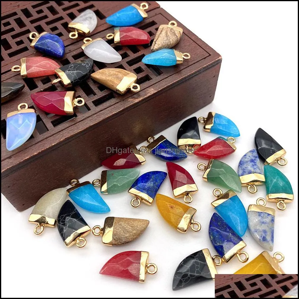 10x20mm gold edge natural crystal faceted stone pepper shape charms rose quartz turquoise pendants trendy for jewelry jiaminstore