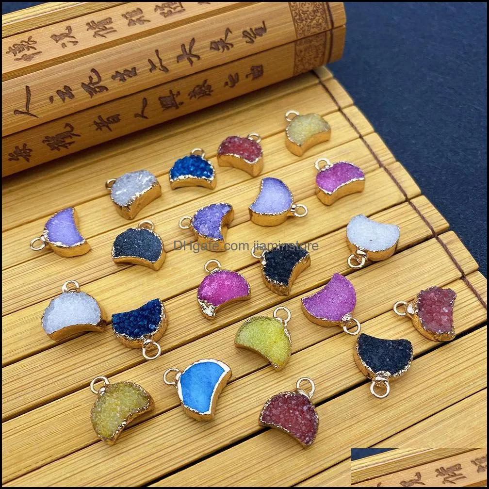 13x14mm plating edge druzy stone crescent moon charms pendants trendy for necklace earrings jewelry making jiaminstore