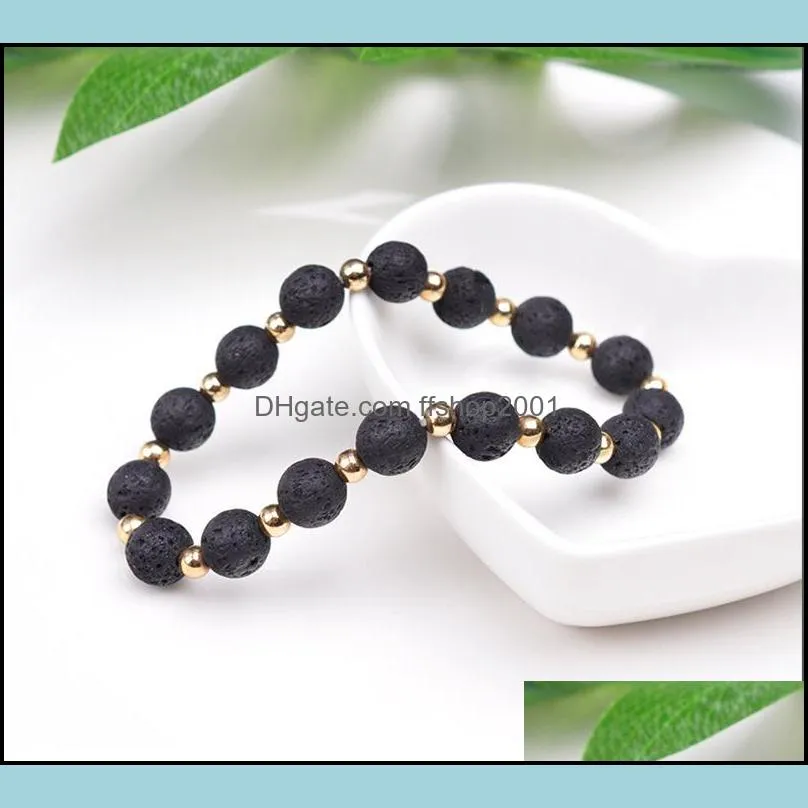 gold color spacer natural lava bracelets for men mixed black beads 8mm volcanic stone energy bracelet jewelry