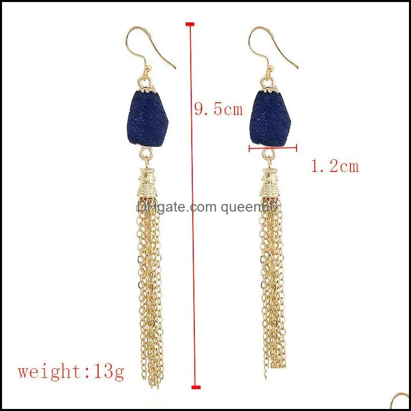 fashion drusy druzy earrings gold plated geometry resin stone dangle long tassel earrings for women jewelry ez0881
