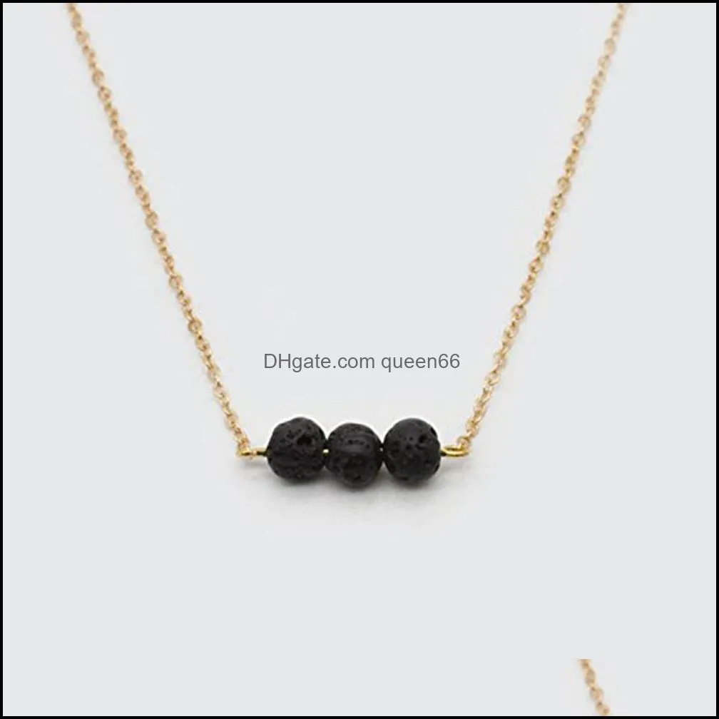 silver gold color black lava stone bead necklace volcanic rock aromatherapy  oil diffuser necklace for women jewelry
