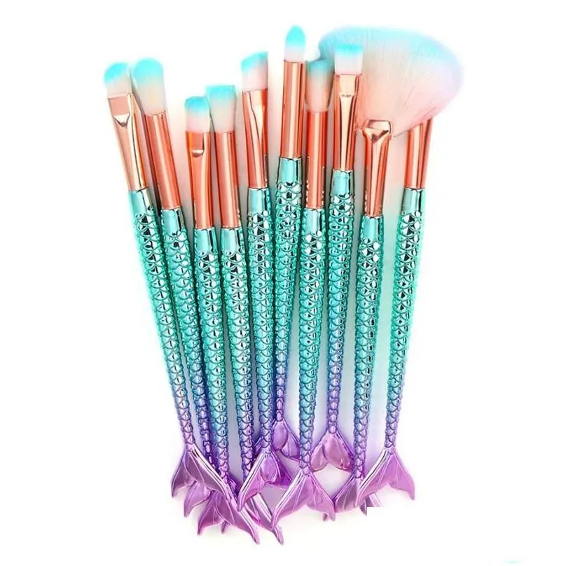 11pcs mermaid makeup brushes foundation eyebrow eyeliner blush cosmetic concealer pinceis de maquiagem brochas para maquillaje