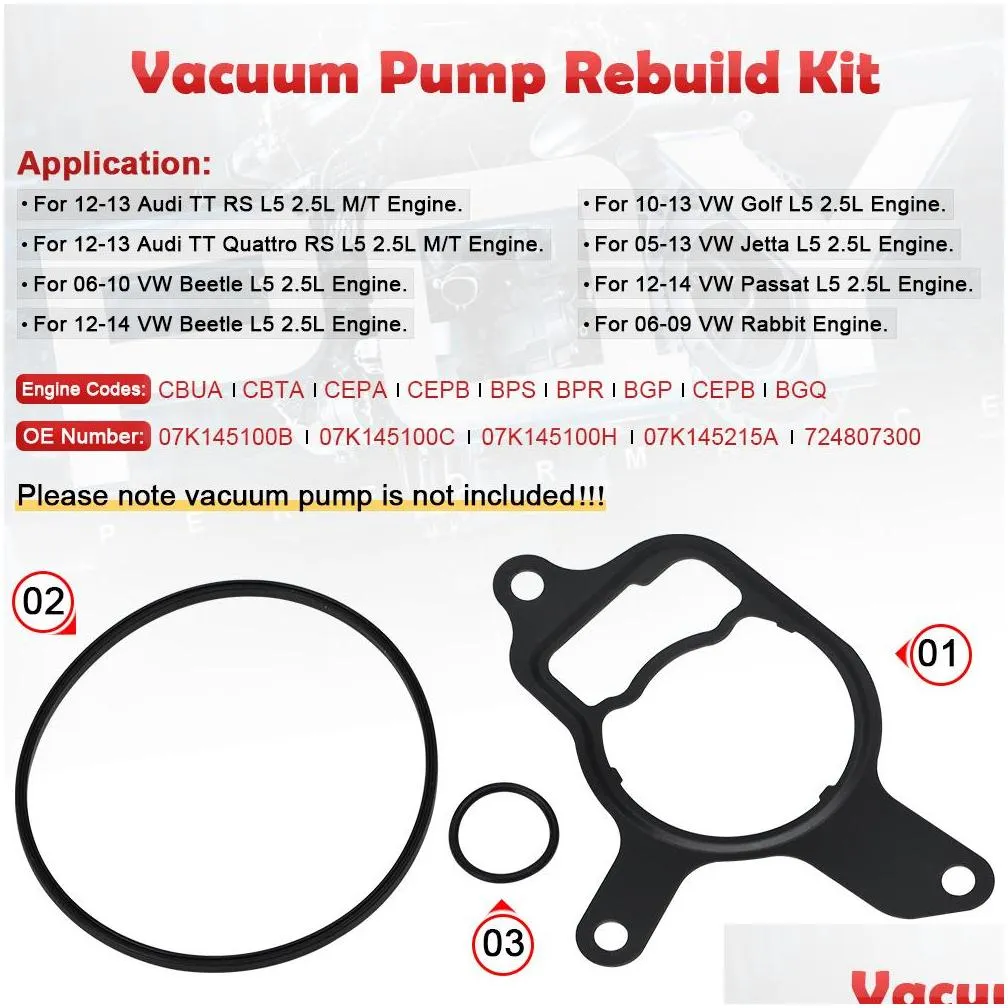 vacuum pump rebuild seal kit gasket compatible for vw 2.5 l jetta beetle passat rabbit golf 07k145100c no more leak replacement
