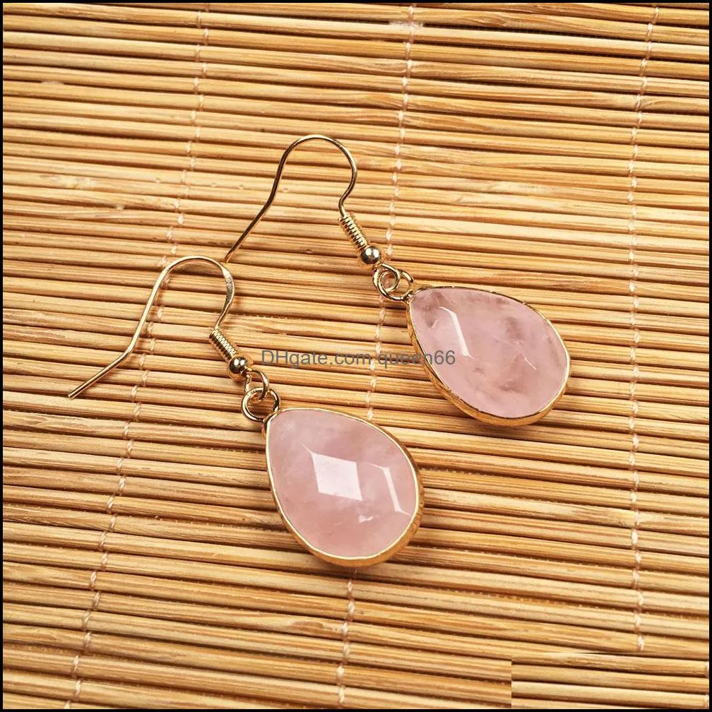 water drop earrings natural opal rose quartz dangle earrings healing reiki stone pendulum earrings women