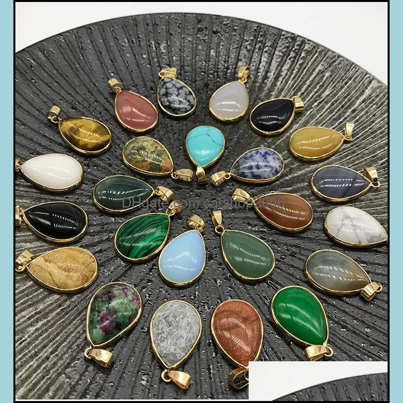reiki healing jewelry water drop natural stone pendant quartz lapis opal pink crystal pendants diy earrings necklaces women