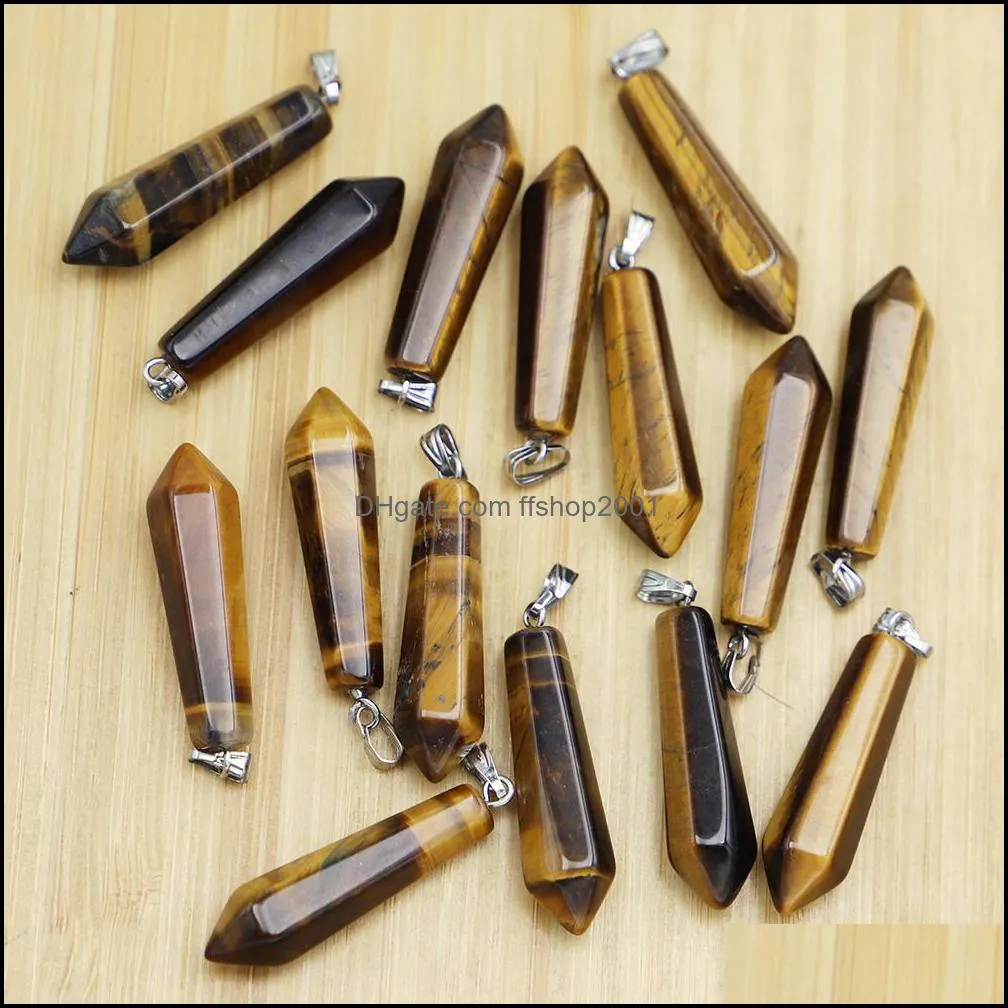 naturalstone hexagonal prism pillar charms tigers eye point chakra pendants for jewelry making ffshop2001