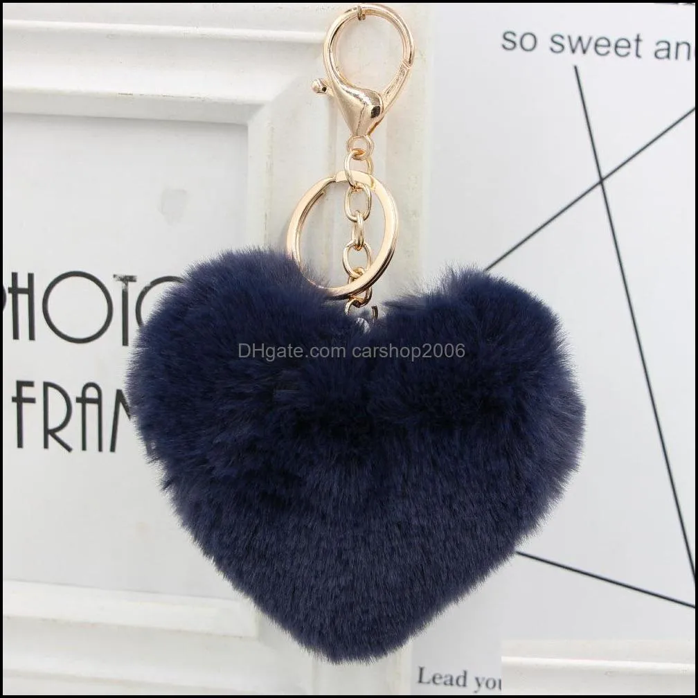 cute keychain llaveros mujer fake rabbit fur heart pompom key rings women girl bag cars simple fluffy keyring jewelry gifts