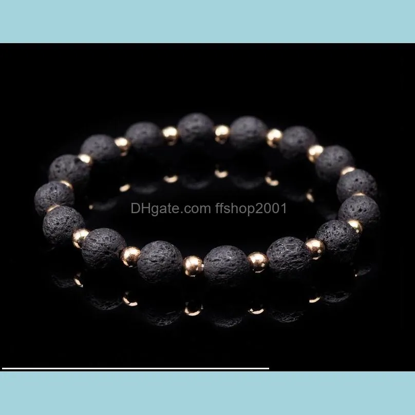 gold color spacer natural lava bracelets for men mixed black beads 8mm volcanic stone energy bracelet jewelry