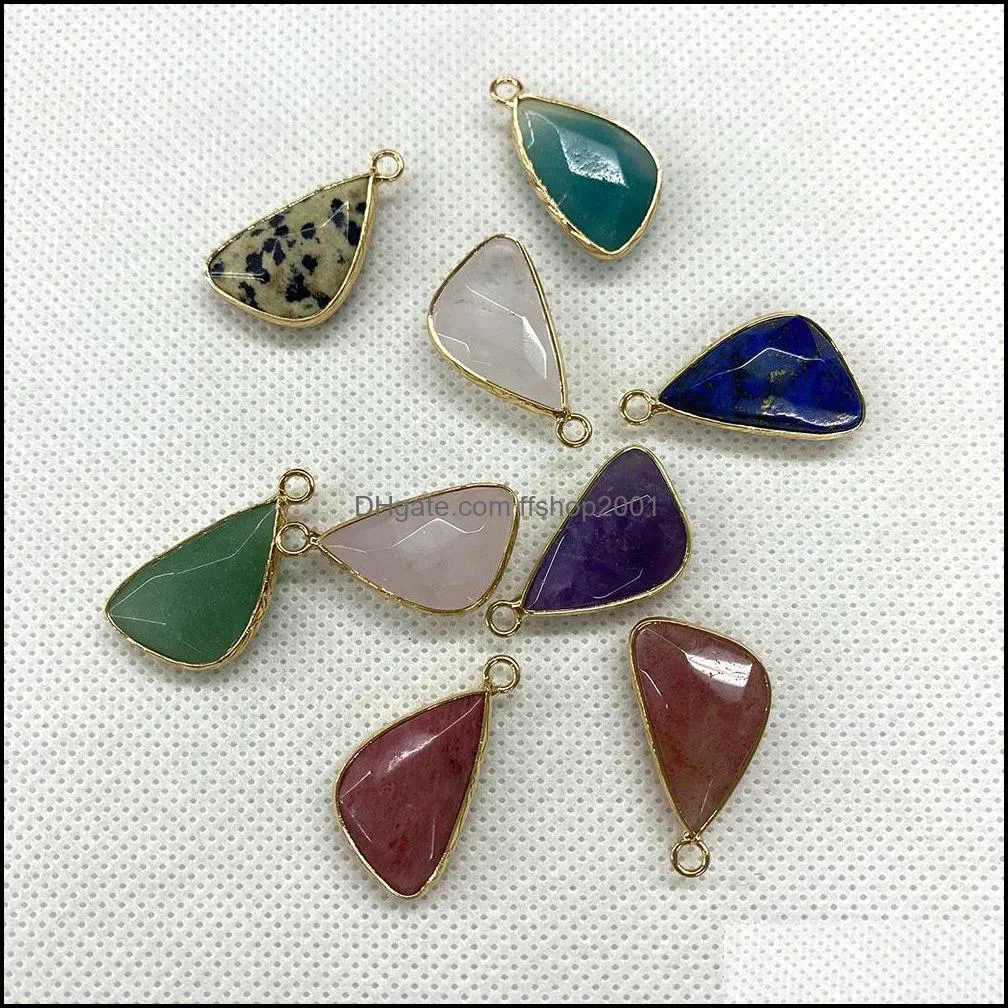 14x27mm triangle natural crystal stone charms green blue rose quartz pendants gold bunding edge trendy for necklace jewelry ffshop2001