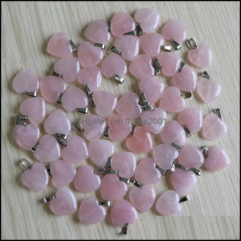 natural stone charms 20mm heart shape rose quartz pendants chakras gem stone fit earrings necklace making assorte ffshop2001