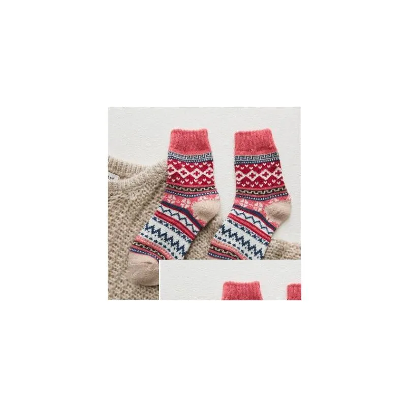 winter thermal socks vintage colorful stockings wool knit christmas kneehigh socks hosiery chaussettes fashion cotton casual anklet