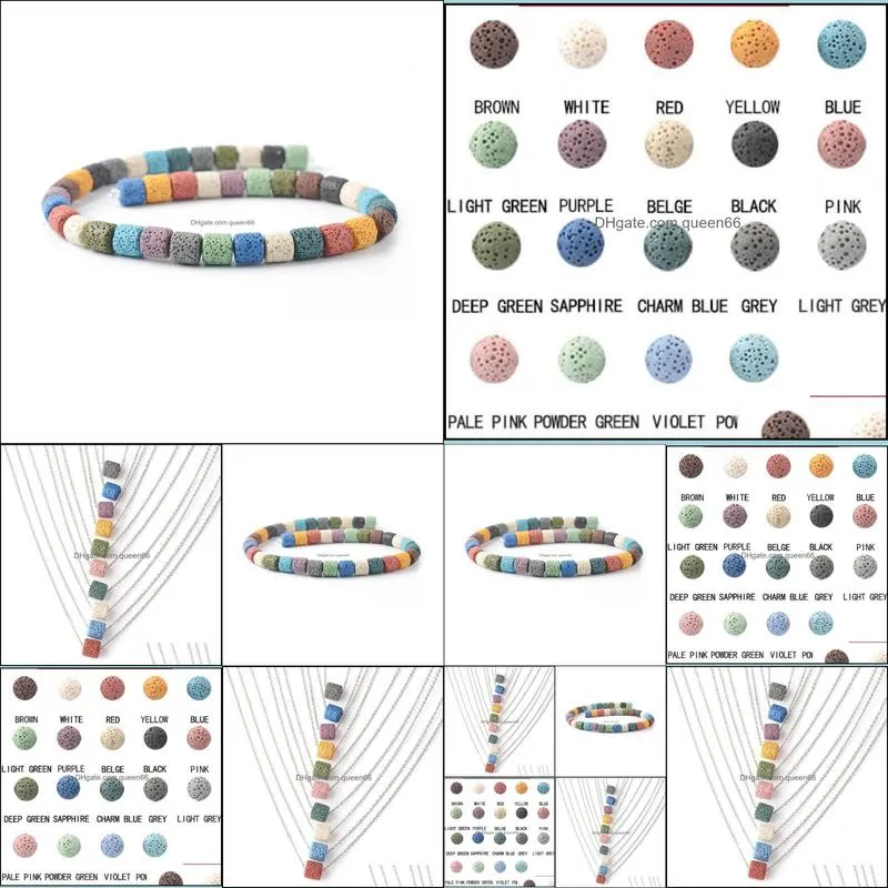 colorful cylinder lava stone necklace diy aromatherapy  oil diffuser necklaces for women jewelry