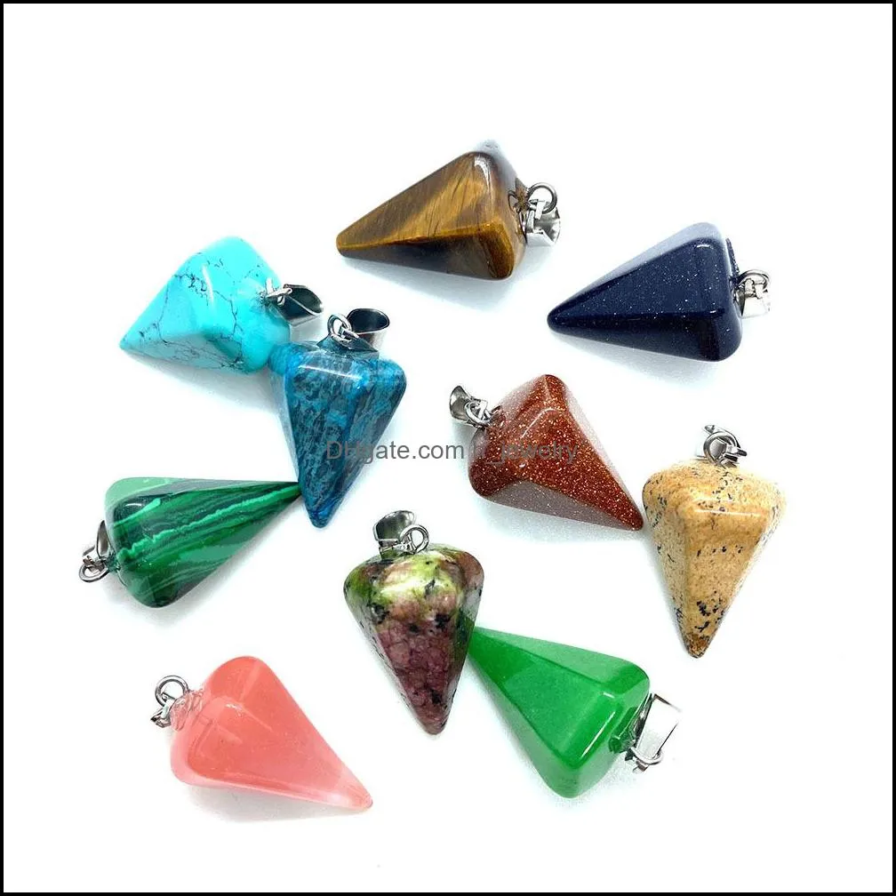 natural crystal stones charms cone tiger eye black onyx rose quartz stone charm beads pendants for jewelry makin hjewelry