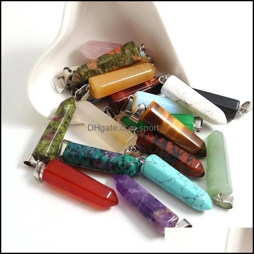 natural stone pillar pendants crystal hexagonal necklace amthyst charms tear beads for jewelry making earring gemstone