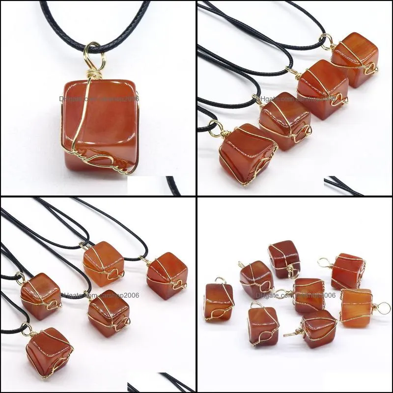 irregular cubic red agate stone healing crystal energy quartz pendant necklaces fashion women men jewelry wholesale