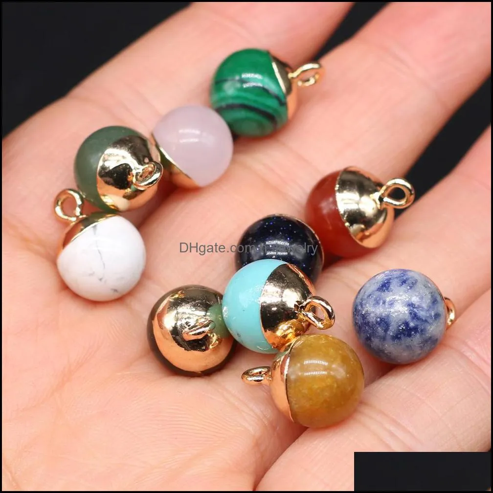 delicate round natural stone ball chakra charms teardrop shape pendant rose quartz healing reiki crystal finding diy necklace hjewelry
