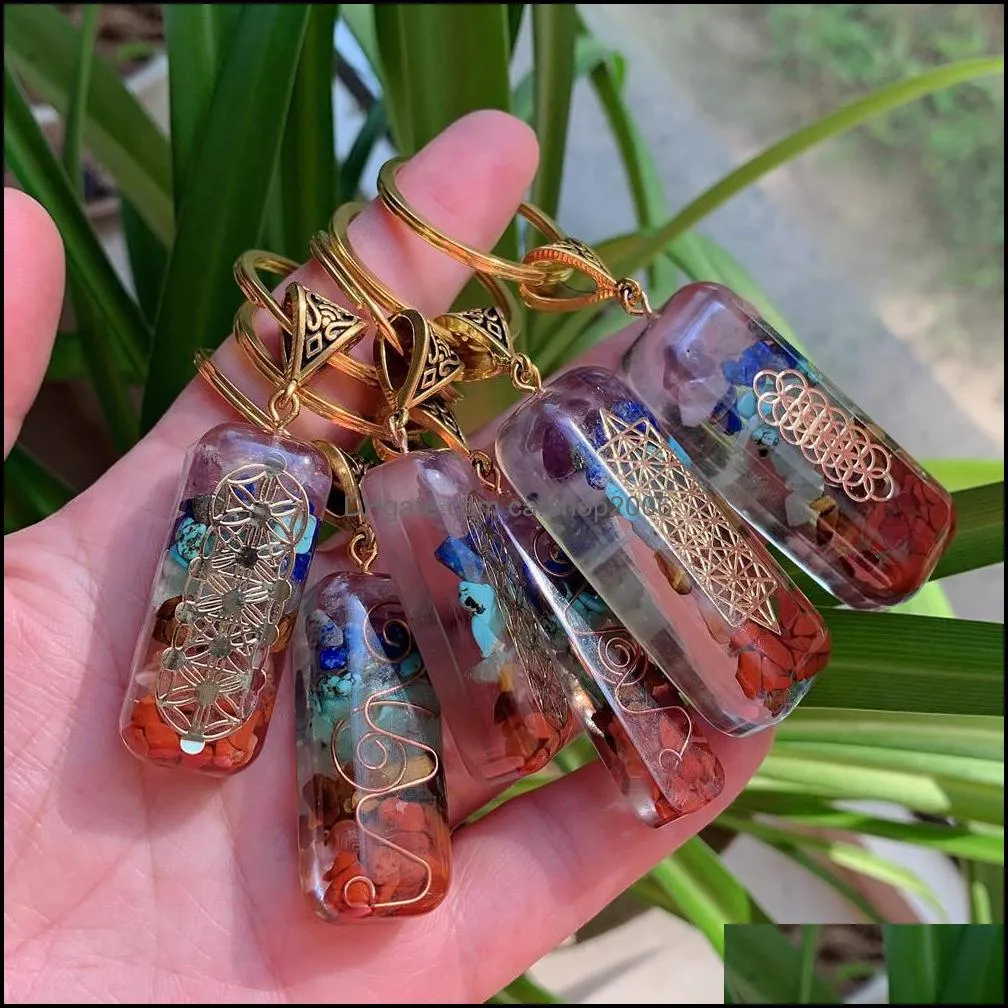 7 chakras orgonekey rings keychain energy orgonite crystal stone healing amulet key clasp for car meditation reiki om lucky gift