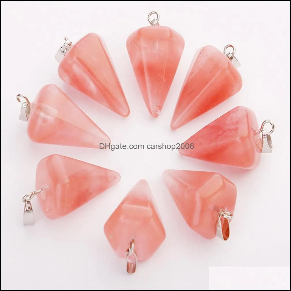 hexagonal column necklaces natural stone pendant pink stones chamrs tapered section pendulum crystal pendants necklace for women