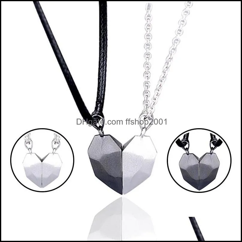 2pcs magnetic couple necklaces lovers heart pendant distance faceted charm necklace women valentines day friendship gift