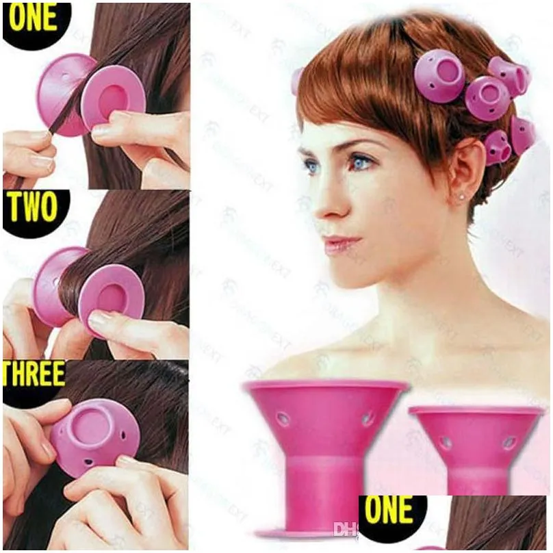 soft rubber magic hair curler diy hair rollers hair styling tools travel home use makeup beauty tool soft silicone pink curler