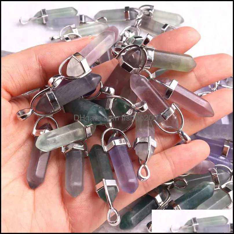 bulk natural stone hexagonal column charms fluorite quartz crystal pendant for necklace jewelry making ffshop2001