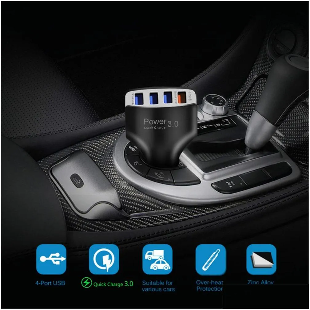 4 ports usb car  mobile phone fast charging adapter for iphone qc 3.0 phone charge