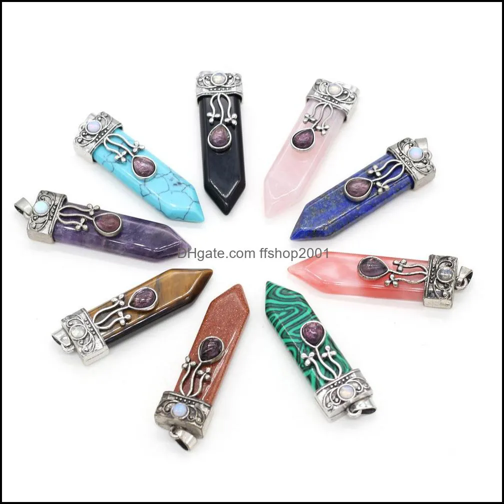 natural stone 7 chakra charms arrowhead shape pendulum pendant rose quartz healing reiki crystal finding for diy necklaces ffshop2001