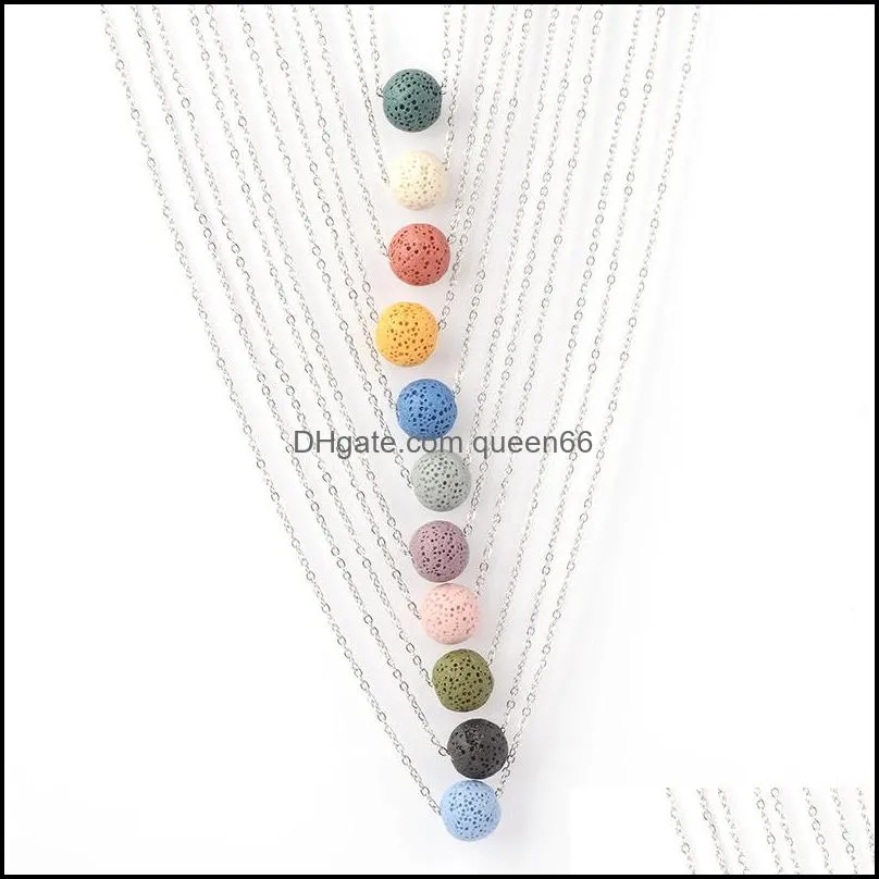 8mm 10mm colorful ball bead lava stone necklace diy aromatherapy  oil diffuser necklaces for women jewelry