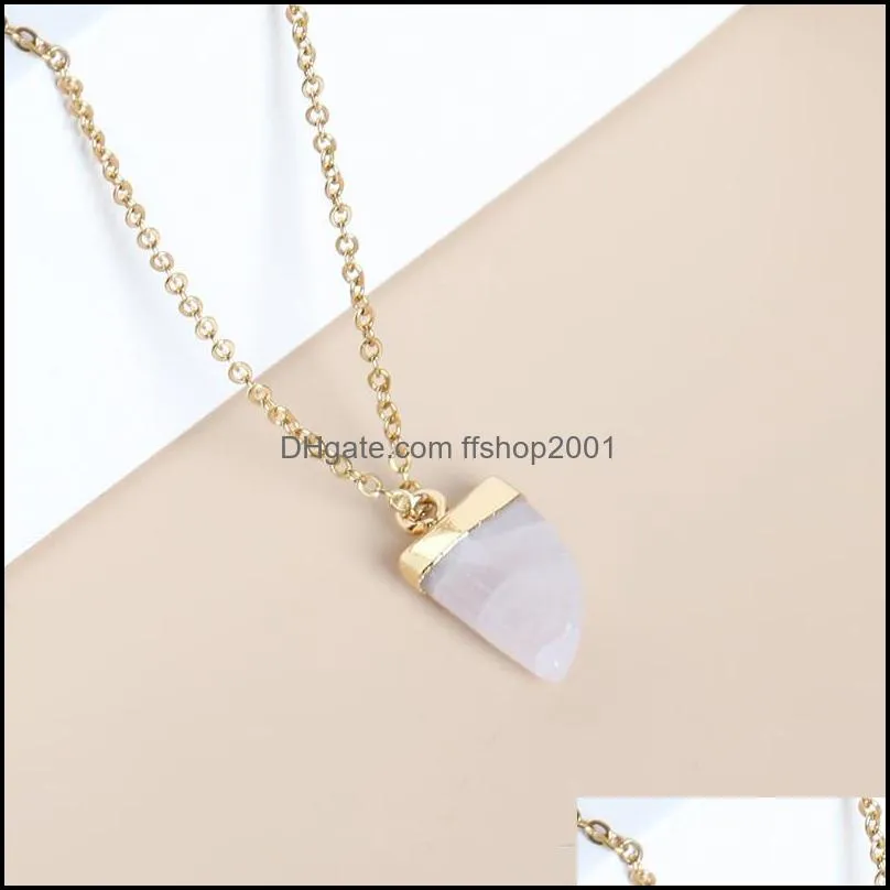 druzy crystal natural stone pendant necklace gold edge style white rose quartz chakra healing jewelry for women