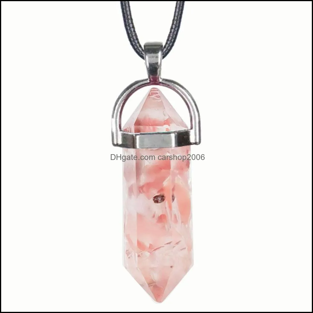 seven chakras healing crystal reiki gravel stone pendant pendulum hexagon prism pillar pendants necklace jewelry making acc