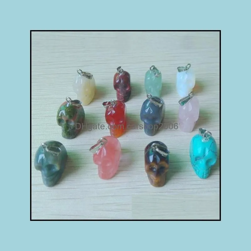 carved skull skeleton shape assorted natural stone charms crystal pendants for necklace accessories jewelry making