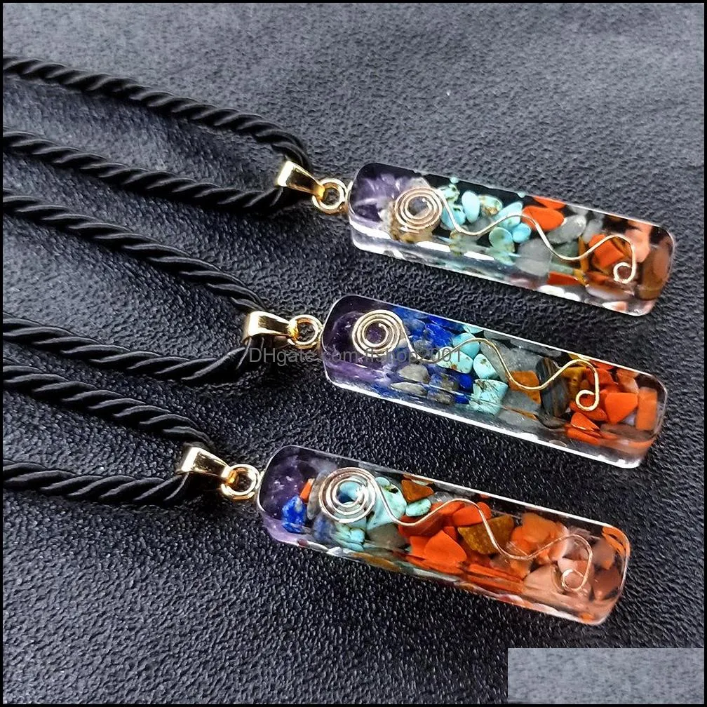 reiki healing colorful chips stone seven chakra orgone energy pendant necklaces pendulum amulet orgonite crystal necklace