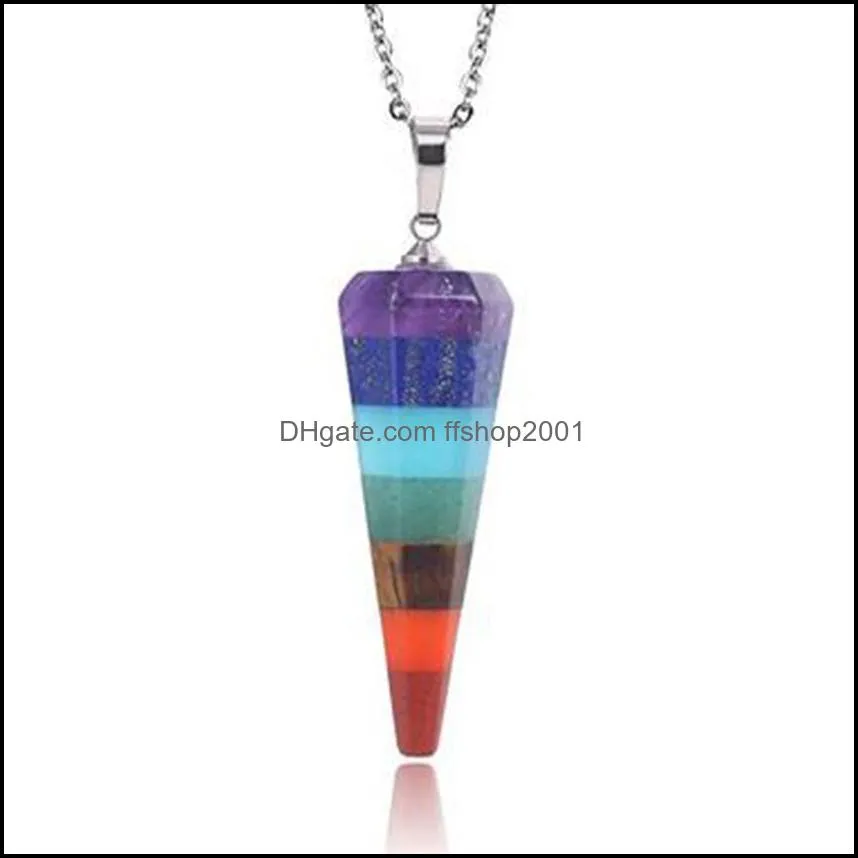 7 chakra pendulum stone rainbow pillar charms pendant necklace jewelry making hangings fashion wholesale