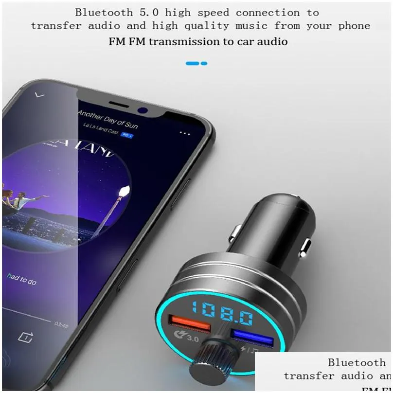 bluetooth car kit 5.0 hands wireless for fm transmitter hands music mp3 player receiver dual usb fast charge1