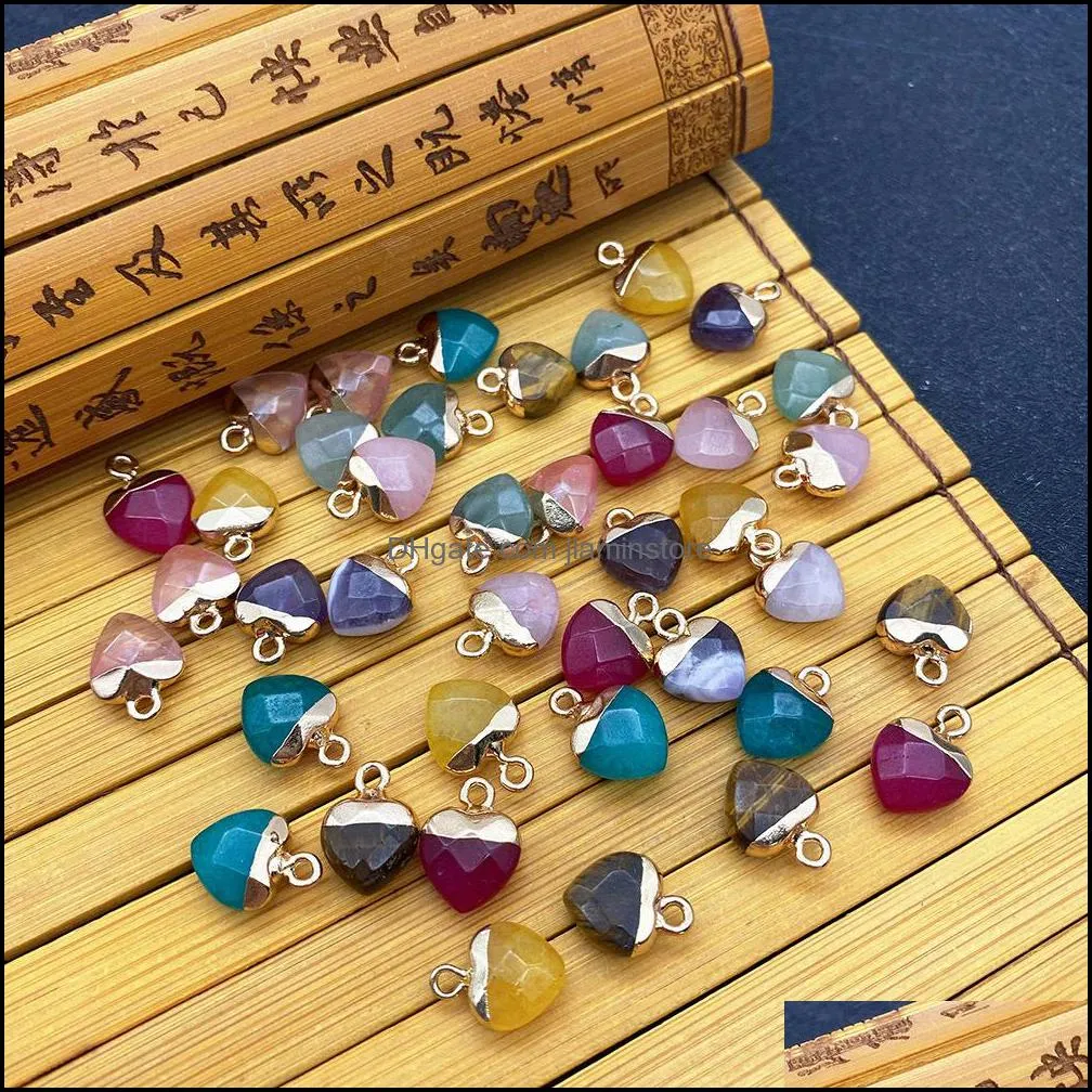 10x14mm gold edge natural crystal heart stone charms rose quartz pendants trendy for jewelry making jiaminstore