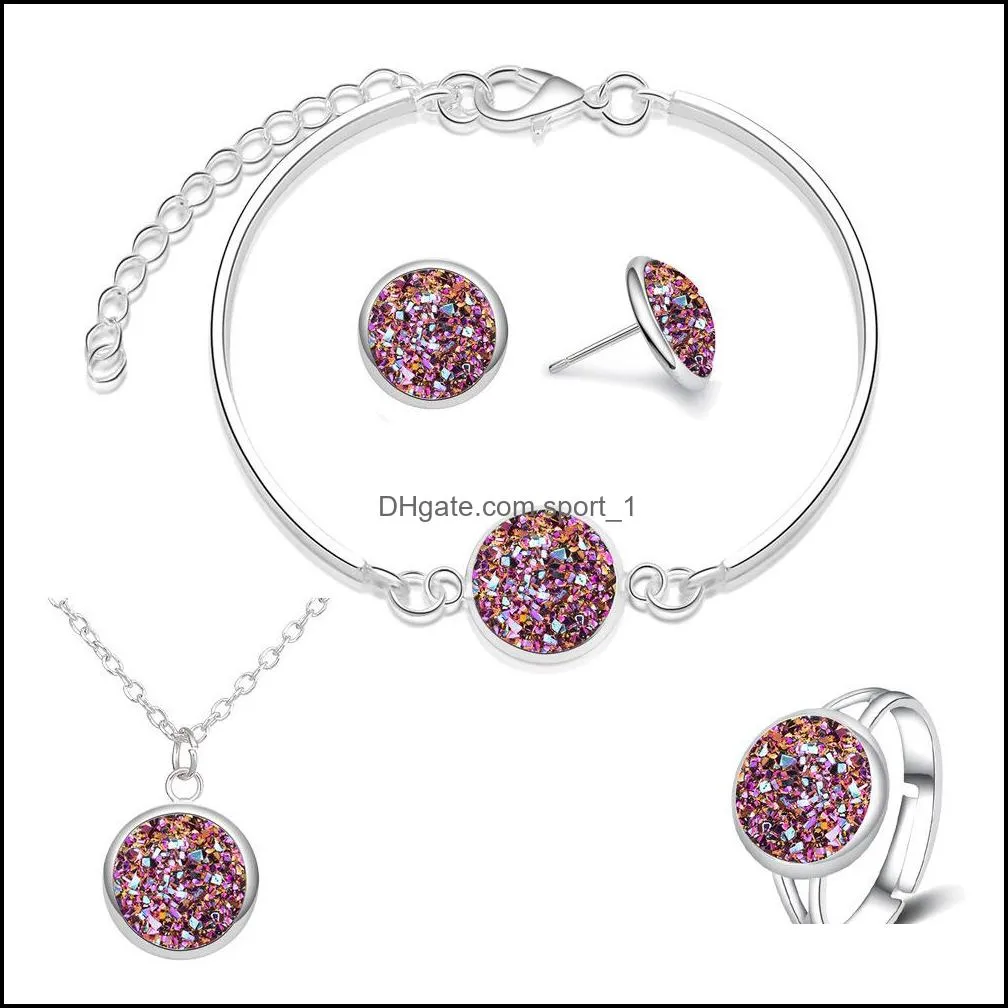 fashion druzy drusy earrings necklace bracelet 12mm resin stone necklace earrrings ring and bracelet jewelry set