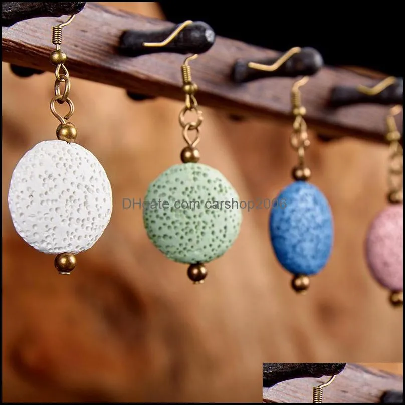 bronze retro lava stone charms earrings diy essential oil diffuser jewelry women volcanic beads earring