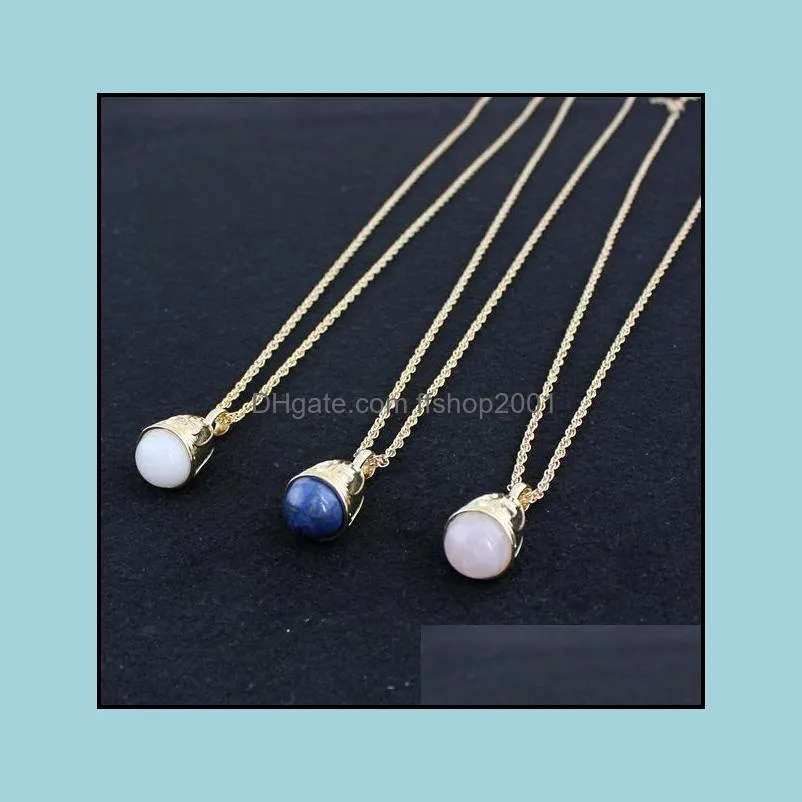 bell pendant rose pink quartz white crystal lapis lazuli natural stone necklace chain for women girl brand jewelry