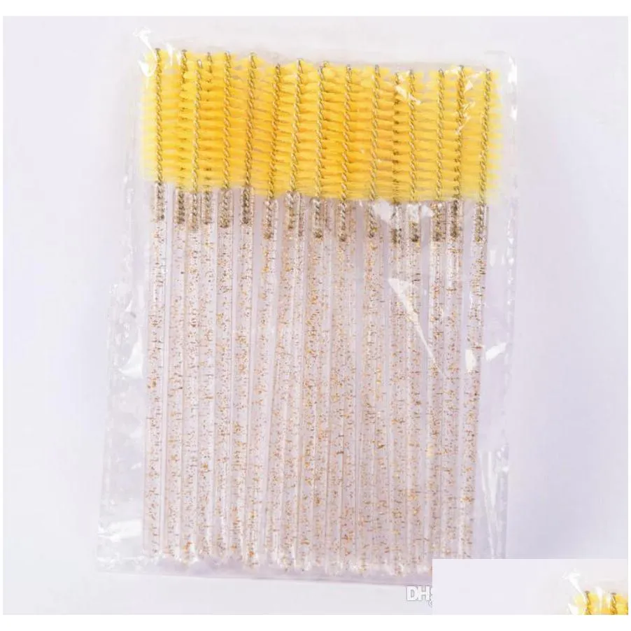 colorful disposable 50 pcs/pack crystal eyelash makeup brush diamond handle mascara wands eyelash extension tool