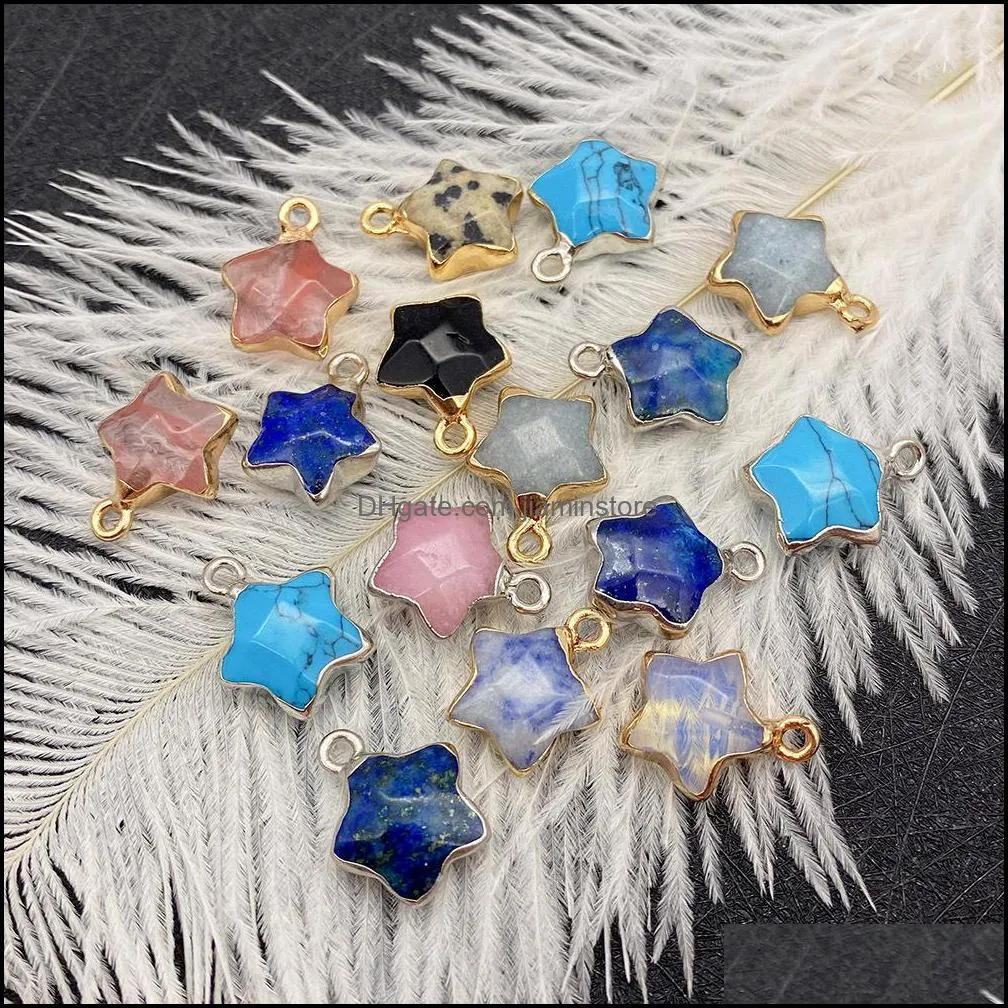 13x16mm natural crystal stone charms decorate little star green rose quartz pendants gold edge trendy for necklace earring jiaminstore