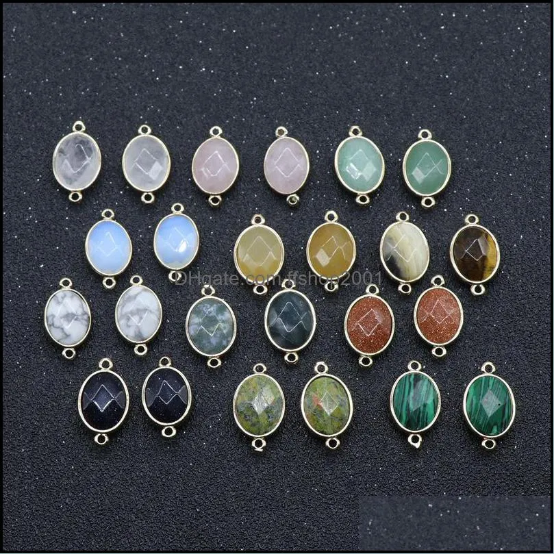 mini oval natural stone charms rose quartz crystal connector pendant for earrings necklace jewelry making ffshop2001