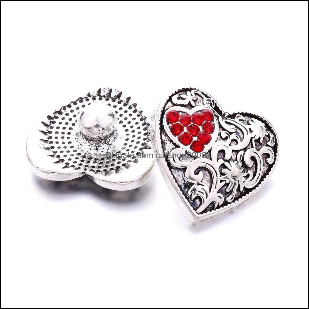 heart love rhinestone snap button charms women jewelry findings 18mm metal snaps buttons diy bracelet jewellery wholesale