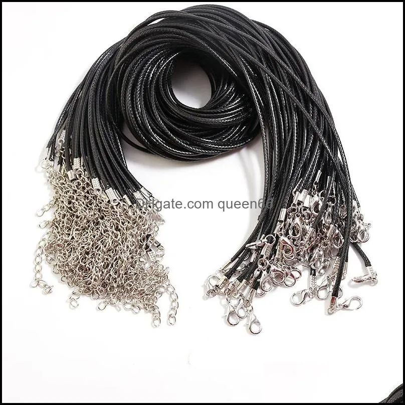 necklace rope 45cm chain lobster clasp 2mm black wax leather thread chains for diy necklaces jewelry accessories