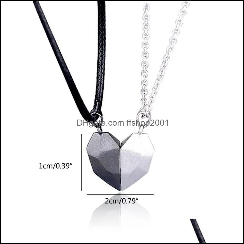 2pcs magnetic couple necklaces lovers heart pendant distance faceted charm necklace women valentines day friendship gift