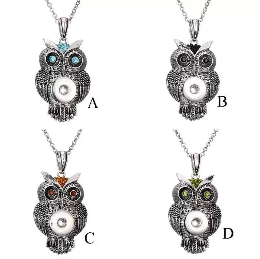 vintage crystal owl charms snap button pendant necklace fit 18mm ginger snap buttons gift party necklace jewelry