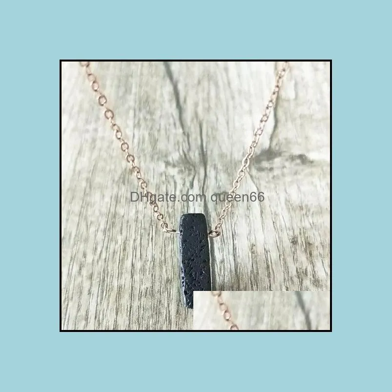 fashion silver gold color rectangle lava stone necklace volcanic rock aromatherapy  oil diffuser necklace for women jewelry