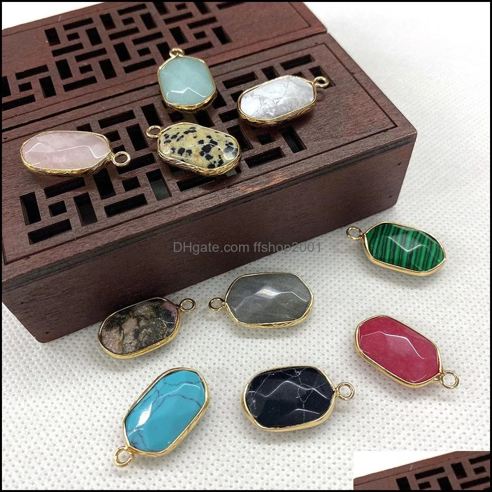 14x25mm gold edge natural crystal oval hexagon stone charms rose quartz pendants trendy for jewelry making ffshop2001