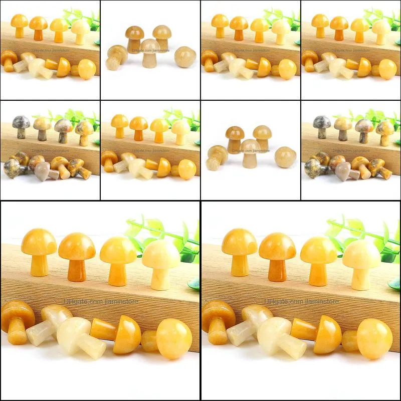 20mm yellow aventurine mini mushroom plant statue natural stone carving home decoration crystal polishing ge jiaminstore